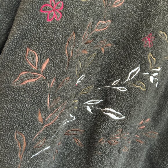 Vtg Tanjay 3/4 Zip Fleece • Sz 1X • Dark Khaki Green Embroidered Fall Foliage - Picture 3 of 5